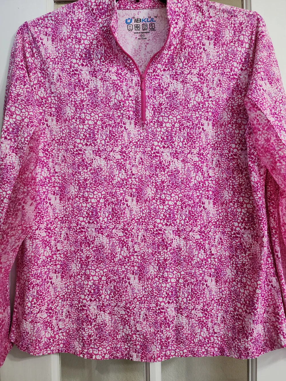 IBKUL XXL Pink Animal Print Mock Neck 1/4 Zip UPF 50 Golf Top - Picture 6 of 11